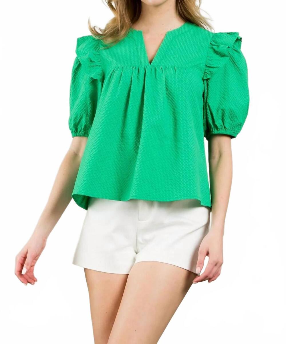 NEW THML puff sleeve blouse in green